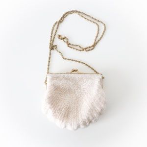 Vintage clam shell beaded mini purse evening chain